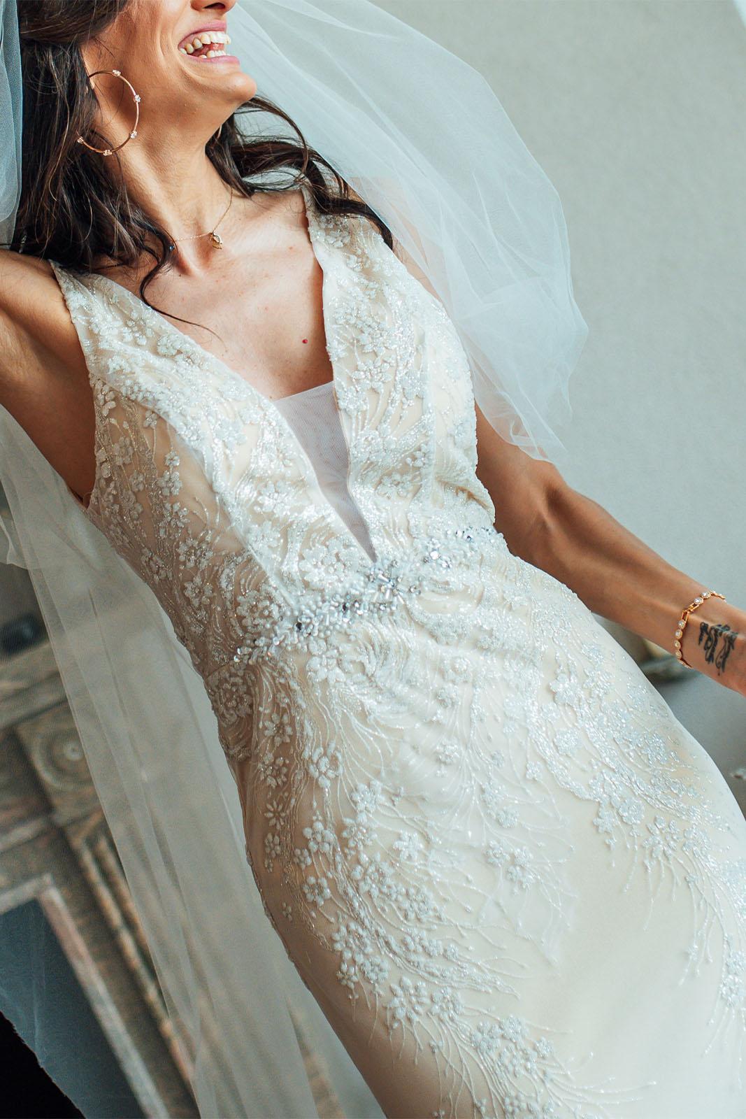 Рокля официална, дълга с разкошна, френска бродерия I am the Happy BRIDE - Image 5