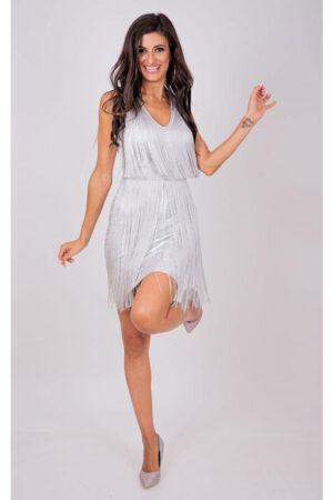 Рокля сребриста, стреч с ресни Let’s Party in Silver
