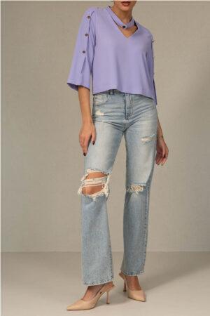 Дънки с кръпки светло сини The WOW Denim