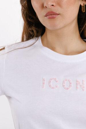 Тениска бяла, памучна с принт ICON