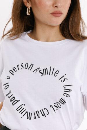 Тениска бяла, 100% памук, чаровна усмивка The Smile