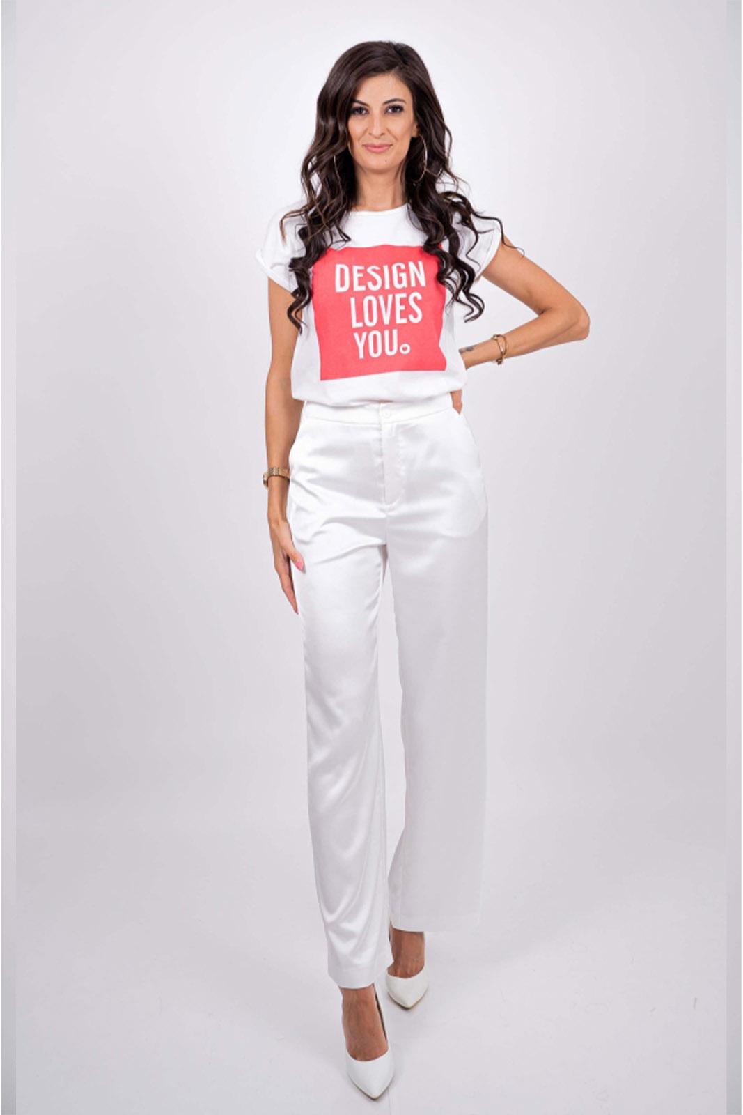 Тениска бяла за фешън момичета Design Loves You - Image 2