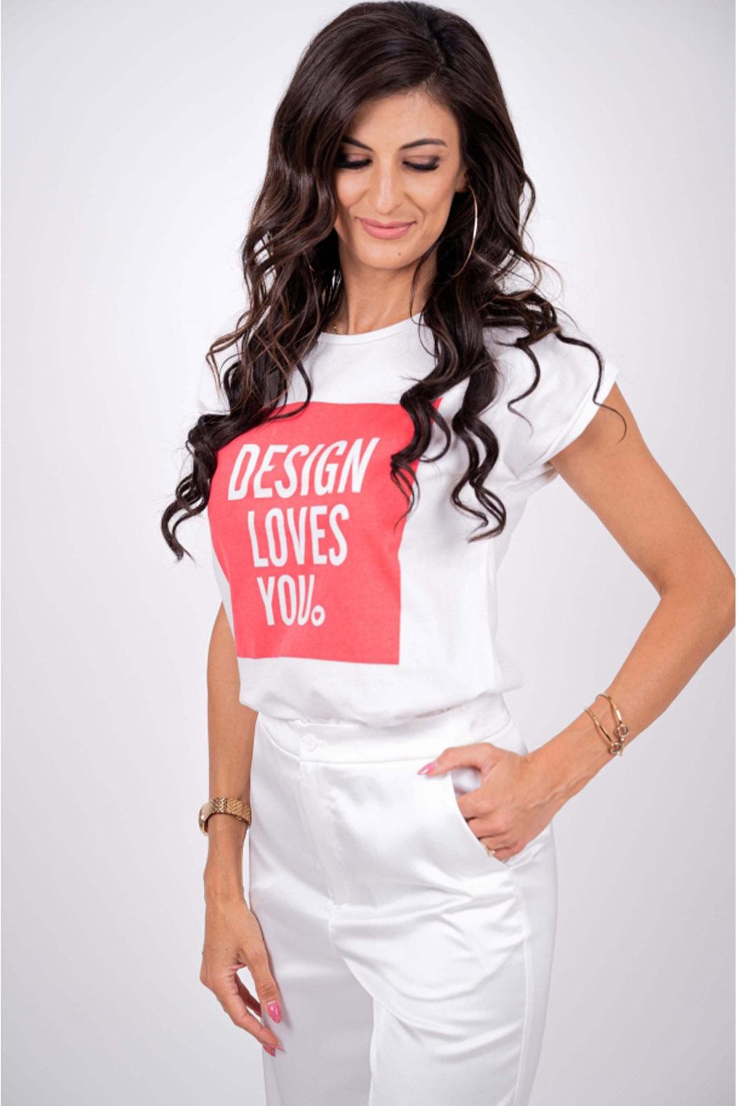 Тениска бяла за фешън момичета Design Loves You - Image 3