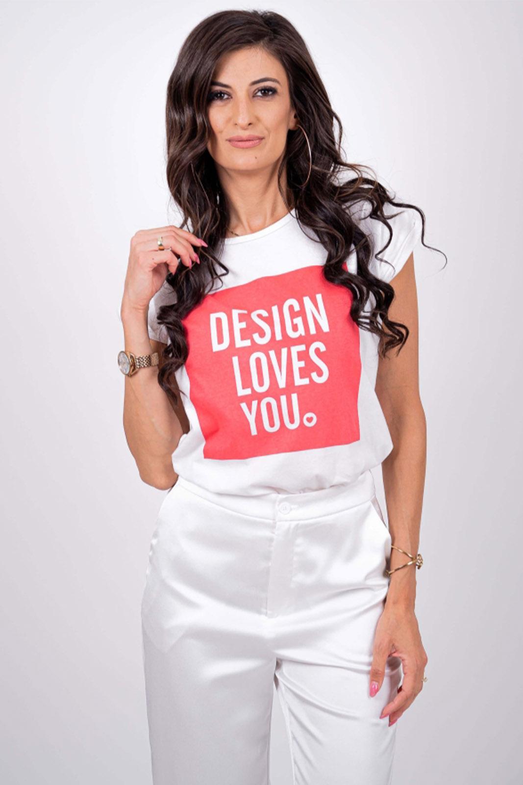 Тениска бяла за фешън момичета Design Loves You - Image 4