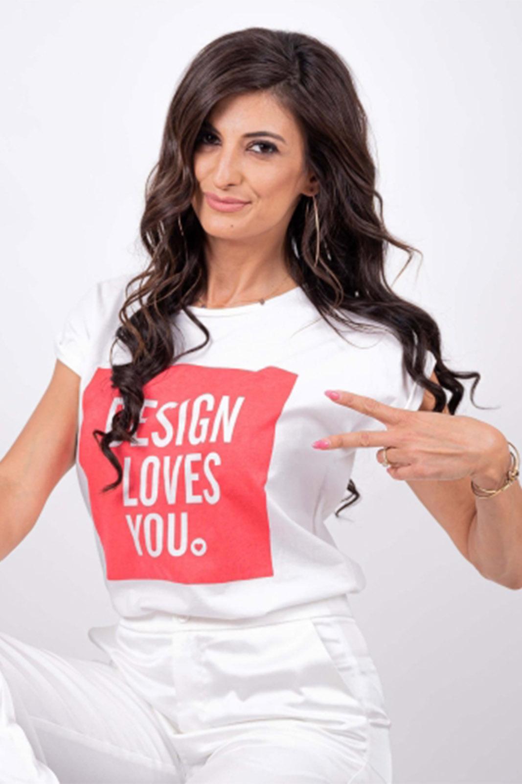 Тениска бяла за фешън момичета Design Loves You - Image 5
