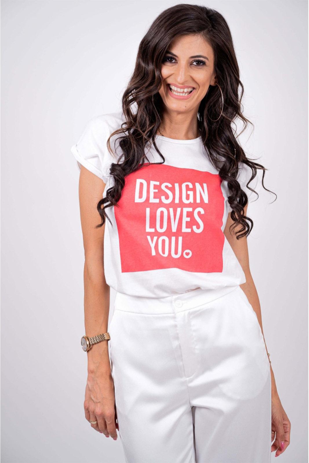 Тениска бяла за фешън момичета Design Loves You