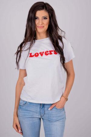 Тениска памучна, бяла с надпис Lovers