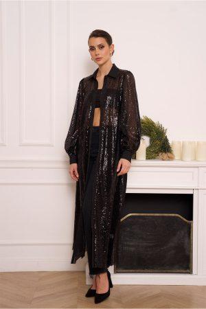 Жилетка дълга в черен блясък Shine Bright