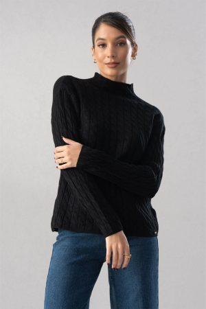 Пуловер с плетеница плитка в черен цвят Black Luxury Chain