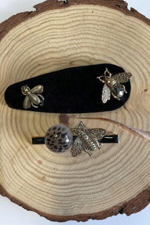 Фиба дизайнерска в черен цвят с пчели Bee The Queen