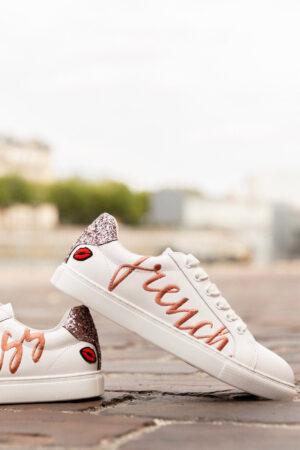 Дамски бели обувки с надпис French Kiss