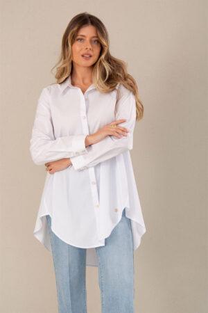 Риза памук асиметрична в бял цвят White Cotton