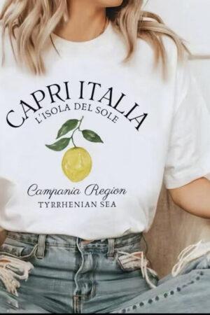 Тениска памучна бяла с принт лимон Capri