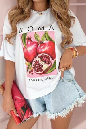Тениска памучна бяла с принт нарове ROMA