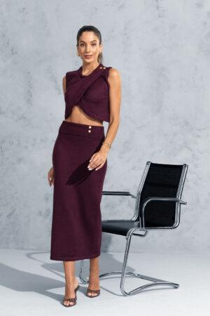 Сет от скъсен топ и пола тип молив в лилав патладжанен цвят Purple Success