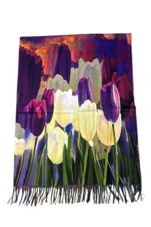 Шал двулицев с артистичен принт и ресни на лалета Tulip Love