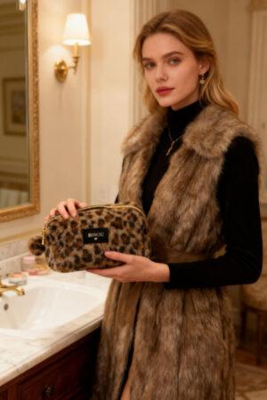 Пухкав клъч тигрово с бежаво Leopard Beige 11x21cm
