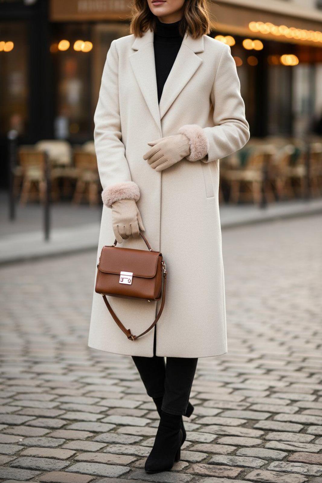 Ръкавици с пухкав маншет в бежав цвят Taupe Gloves - Image 3