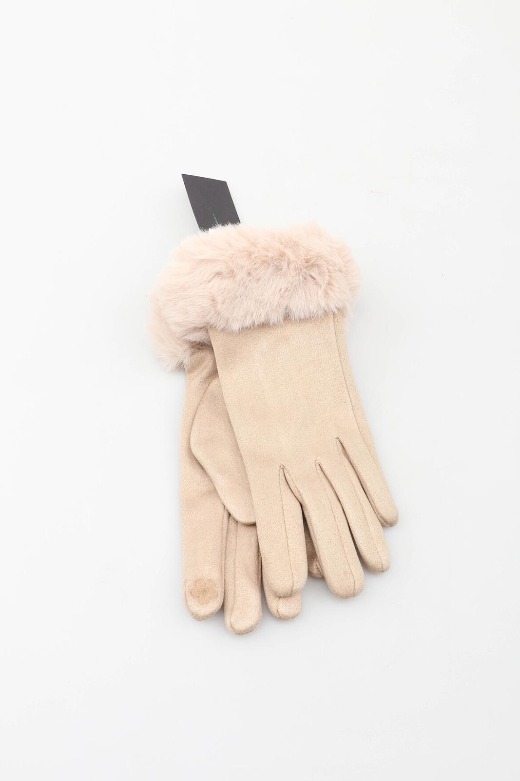 Ръкавици с пухкав маншет в бежав цвят Taupe Gloves
