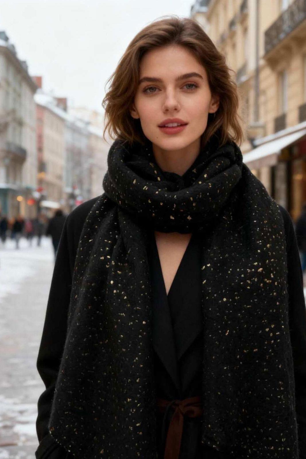 Шал вълнен с блясък в черно Black Sparkles