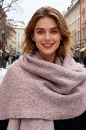 Шал вълнен с блясък в розово Pink Sparkles