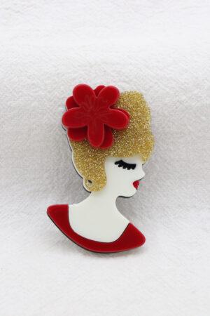 Брошка момиче с червено цвете French Mademoiselle