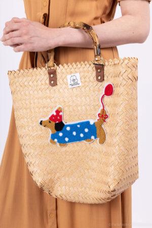 Чанта голяма с френско кученце в бежаво Beige Dachshund Joy Bag