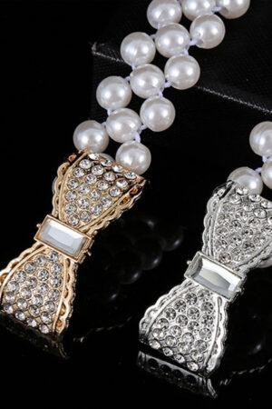 Колан перлен с панделка в златен цвят Pearl&Bows