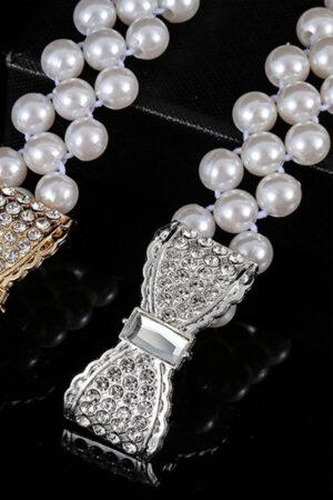 Колан перлен с панделка в сребърен цвят Pearl&Bows