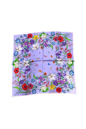 Шал копринен с макове и пеперуди на лавандулов фон Blooming Garden