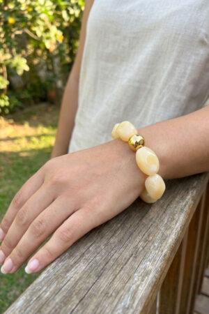 Гривна със златно топче и ванилов цвят Golden Vanilla