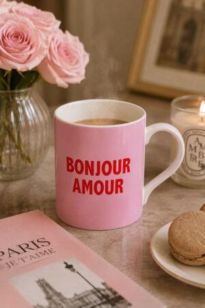 Арт чаша с надпис Bonjour Amour