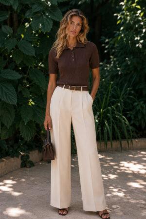Плетена блузка в цвят шоколад Mocha Polo Knit