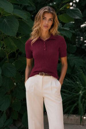Плетена блузка в цвят тъмна череша Cherry Mood Polo