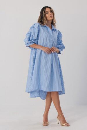 Риза тип рокля синя дълга с блясък Blue Breeze Dress