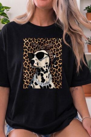 Тениска черна с далматинец Madame Dalmatian
